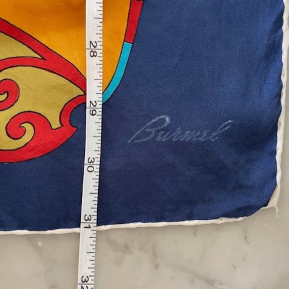 BURMEL Vintage Hand Rolled Bold Retro Print Blue Square Scarf - Picture 14 of 16
